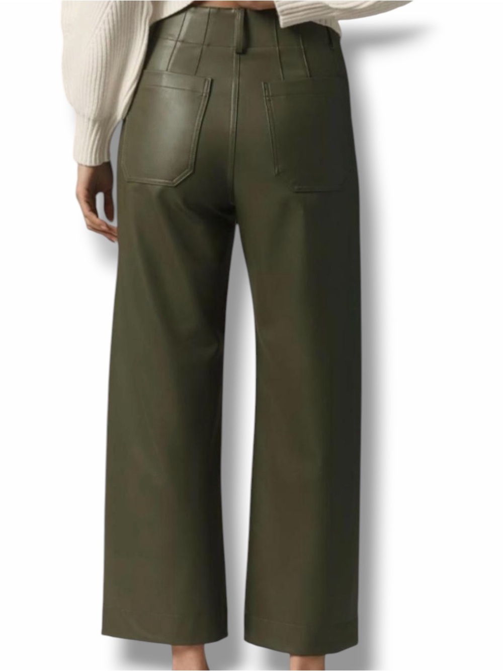 Anthropologie Maeve The Colette Faux Leather Wide Leg Pants Moss Green Size 30 - Picture 7 of 11